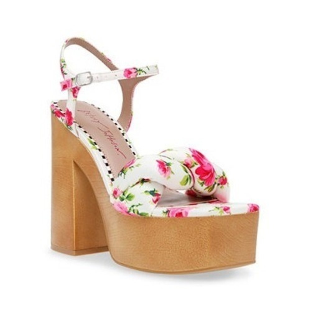 Betsey Johnson Mandee Platform Heels 6.5 Floral Coquette Chunky Sandal Pink Rose